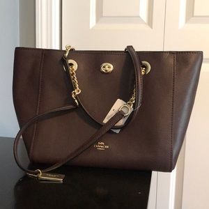 NWT! Oxblood leather tote with gold chain links